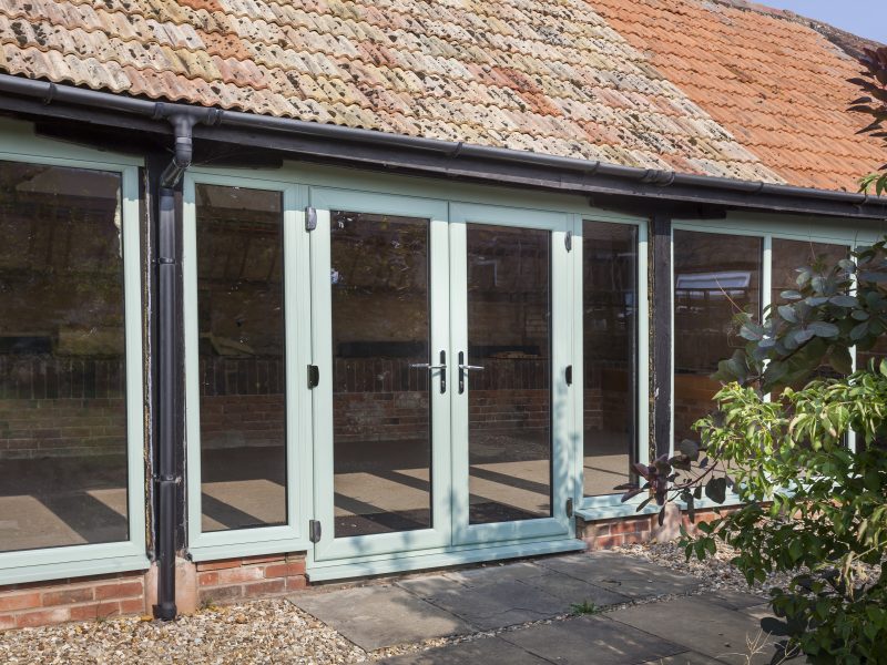 light green windows and door frame