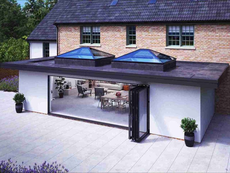 Black aluminium bifold doors for a home in Bournemouth.